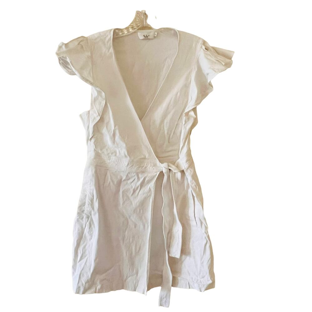 A.L.C Sidelle Linen Blend Wrap Dress Size 14 Off White - Picture 2 of 11